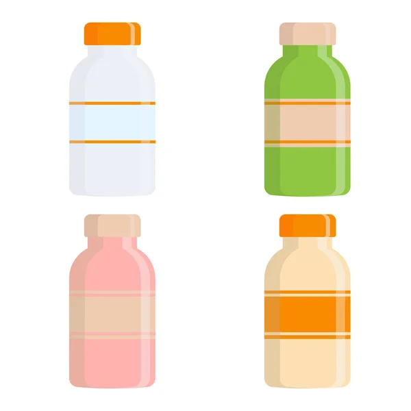 Botella Médica Con Etiqueta Color Diferente Ilustración Plana Del Vector — Archivo Imágenes Vectoriales