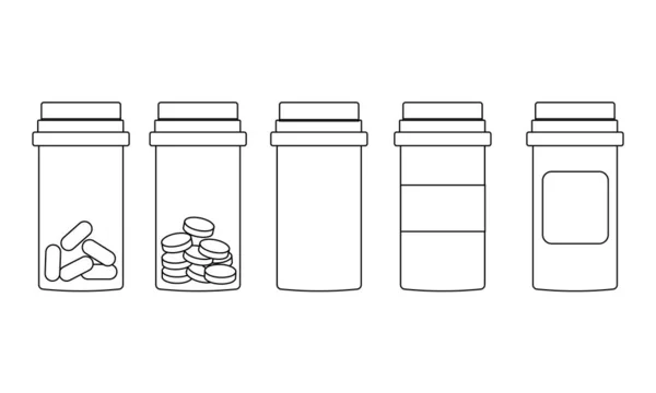Conjunto Botellas Altas Médicas Con Una Etiqueta Estilo Línea — Archivo Imágenes Vectoriales