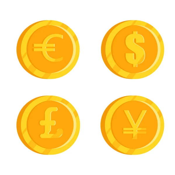 Set Van Gouden Munten Van Wereld Euro Dollar Pond Yen — Stockvector