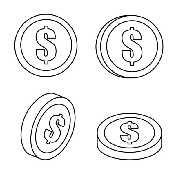 Set Dollar Isolated Coin Style Line Sign Vector Illustration — Stock Vector