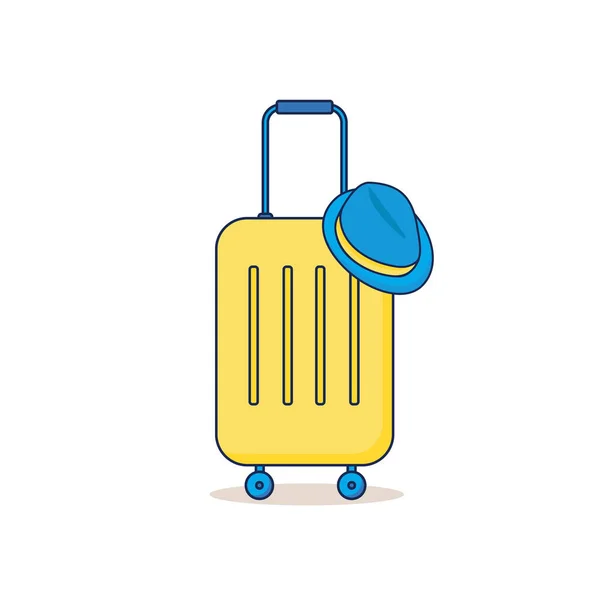 Gelber Koffer Mit Hut Reisegepäck Vereinzelt Auf Weißem Hintergrund Vektorillustration — Stockvektor