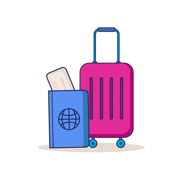 Koffer Mit Reisepass Und Fahrkarte Reisegepäck Vereinzelt Auf Weißem Hintergrund — Stockvektor