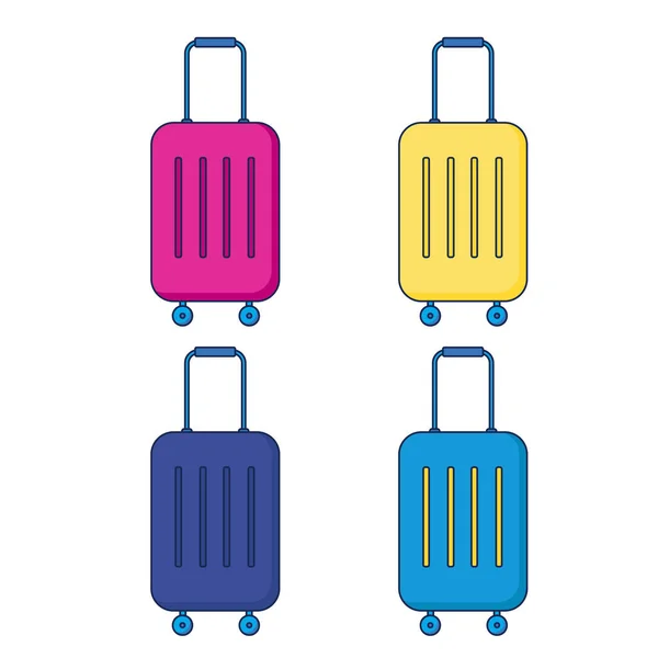Ein Satz Helle Koffer Reisegepäck Vereinzelt Auf Weißem Hintergrund Vektorillustration — Stockvektor
