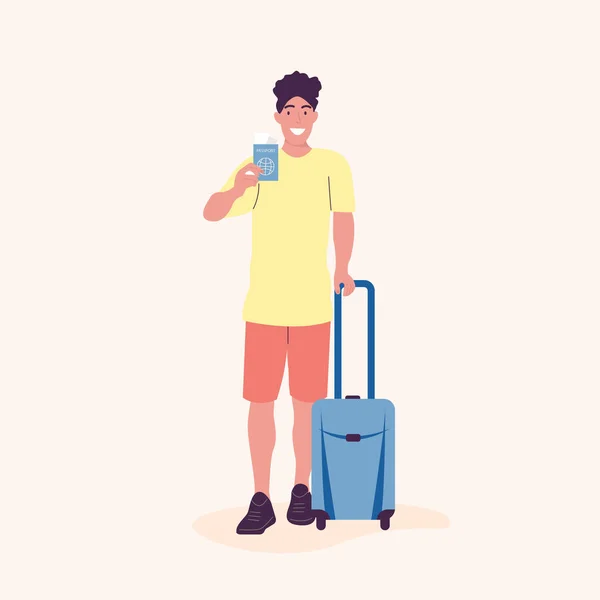 Mann Ein Typ Mit Einem Koffer Reisegepäck Vektorillustration — Stockvektor