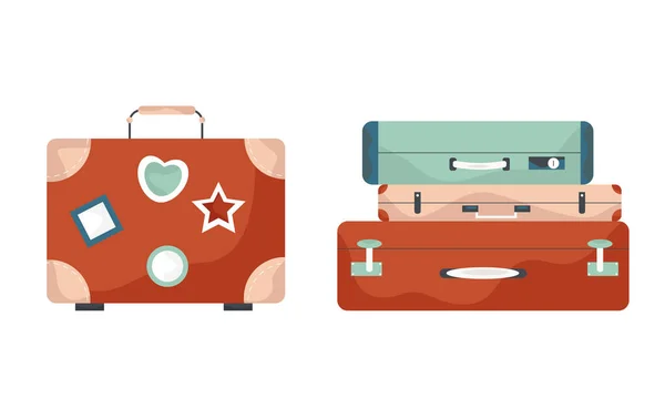 Set Stacks Luggage Suitcase Travel Vector Illustration — Stock Vector
