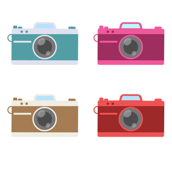 Ретро Цветная Камера Плоская Векторная Иллюстрация Камеры Изолированный Белом Фоне — стоковый вектор