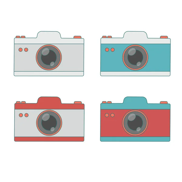 Комплект Камеры Разных Цветах Плоская Векторная Иллюстрация Камеры Изолированный Белом — стоковый вектор