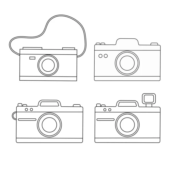 Conjunto Cámara Estilo Línea Ilustración Vectorial Plana Una Cámara Aislado — Vector de stock