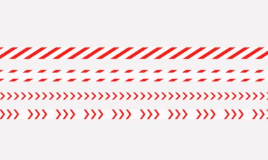 İnşaat ve suç kontrolü için kırmızı uyarı kurdeleleri. Beyaz arkaplanda vektör illüstrasyonu