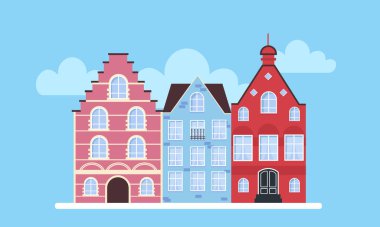 İskandinav evleri. Gündüz görüntüsü. Vektör illüstrasyonu.