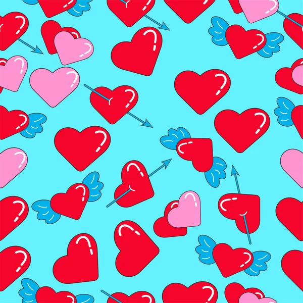 Бесшовный Яркий Рисунок Сердца Плоский Дизайн Выполненный Помощью Любовных Марок — стоковый вектор