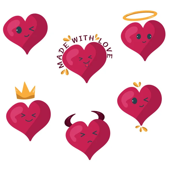 A set of different hearts made with love. Heart, love, romance or Valentine's day. Vector illustration.