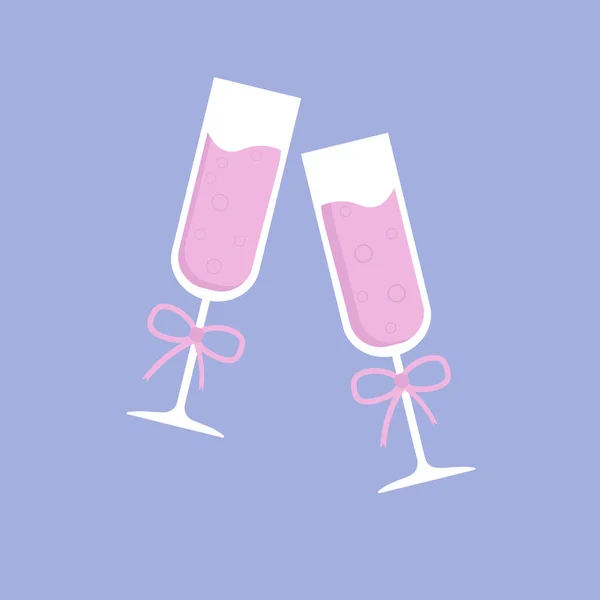 Two Festive Champagne Glasses Bows Vector Illustration — Stockový vektor