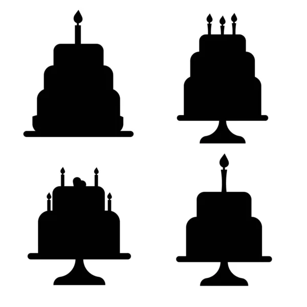 Set Festive Silhouettes Cakes Candles Vector Illustration — Vetor de Stock