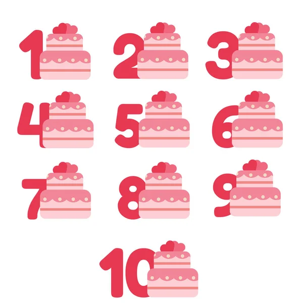 Set Cakes Candles Age Flat Style Vector Illustration — Vetor de Stock