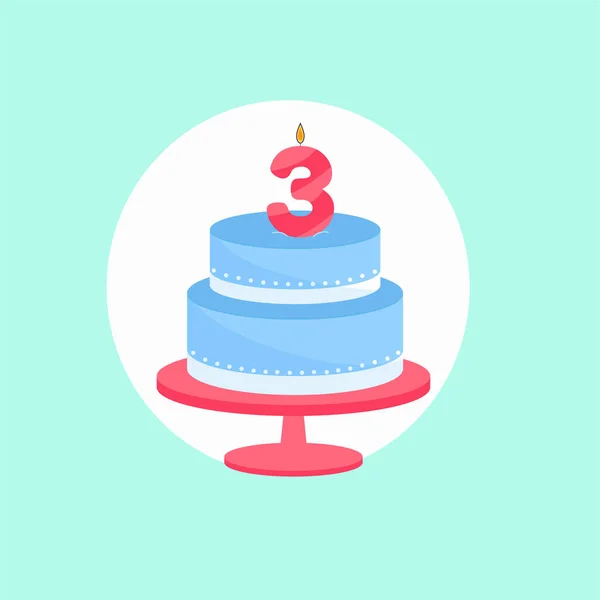 Holiday Cake Candle Age Three Vector Illustration — Stock vektor