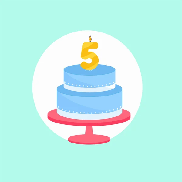 Holiday Cake Candle Age Five Vector Illustration — Archivo Imágenes Vectoriales