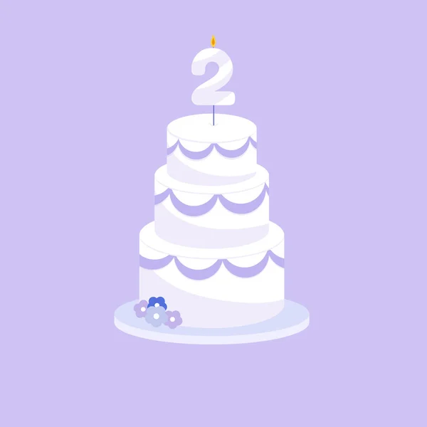 Festive Cake Candle Age Two Flat Style Vector Illustration — Image vectorielle