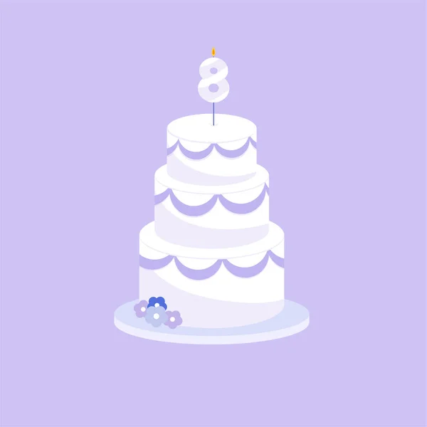 Holiday Cake Age Eight Candle Flat Style Vector Illustration — Archivo Imágenes Vectoriales