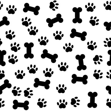 Seamless pattern silhouette black with bone and paw . Vector pattern