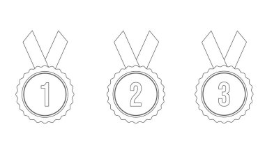 Birincilik, ikincilik ve üçüncülük rozetleri var. Vektör illüstrasyonu
