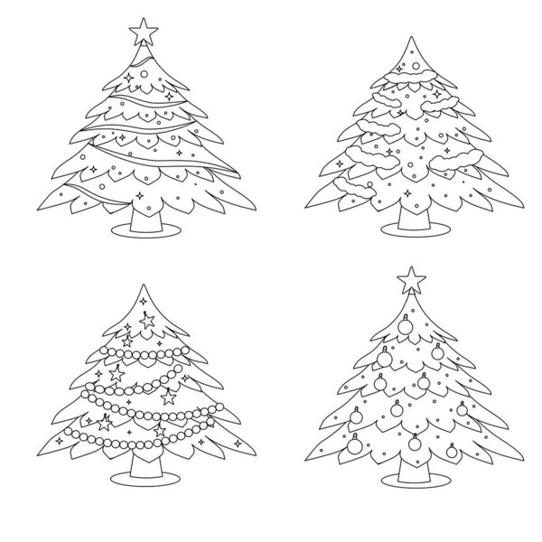 Collection of Christmas trees in the style of the line. Vector illustration