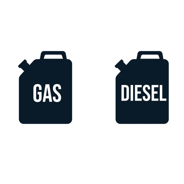 Pojemnik Benzyną Oznaczony Jako Diesel Gaz Kolorze Czarnym Ilustracja Wektora — Wektor stockowy