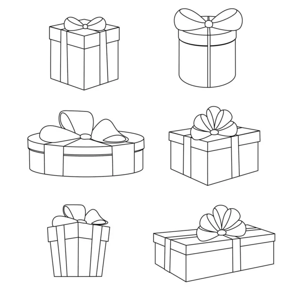 Set Different Holiday Gifts Line Style Vector Illustration —  Vetores de Stock