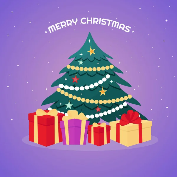 Christmas Tree Gifts Merry Christmas Card Vector Illustration — Vector de stock