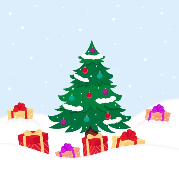 Christmas Tree Gifts Snow Vector Illustration — Stock vektor