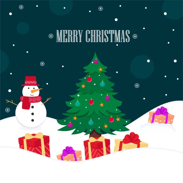 Christmas Tree Gifts Snowman Snow Vector Illustration — Vector de stock