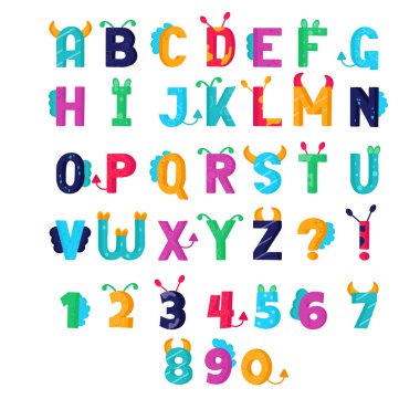 English classical alphabet with numbers in retro style. Vector illustration.