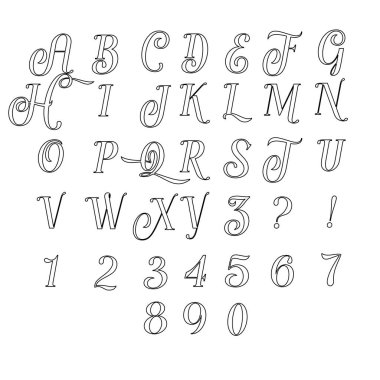 English classical alphabet with numbers in retro style. Vector illustration.