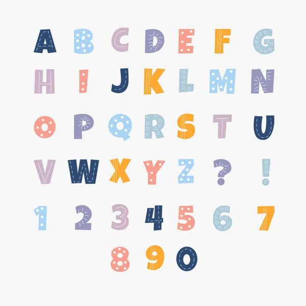 English classical alphabet with numbers in retro style. Vector illustration.