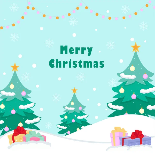 Merry Christmas Tree Gifts Snow Vector Illustration — Vector de stock