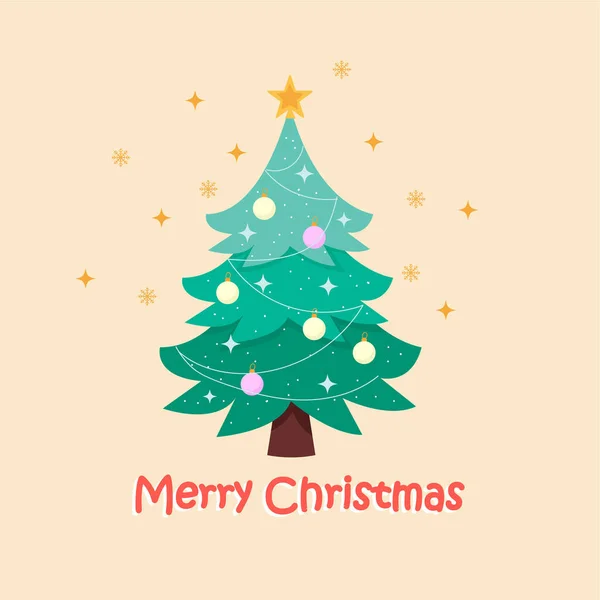 Merry Christmas card with festive Christmas tree. Vector illustration
