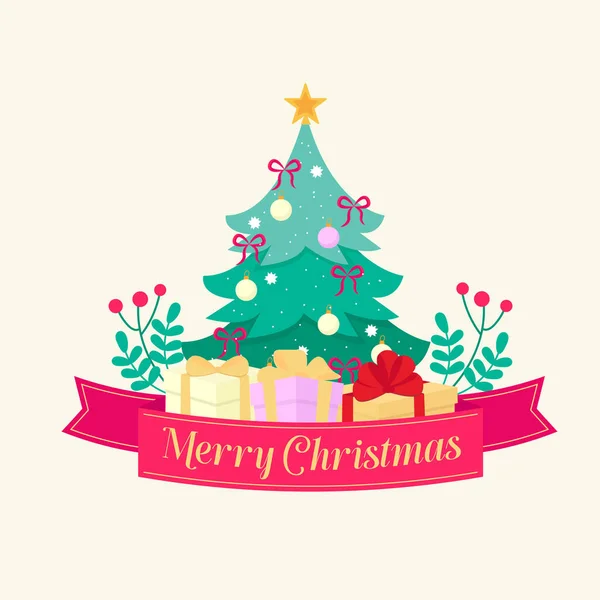 Merry Christmas Card Presents Christmas Tree Vector Illustration — Vector de stock