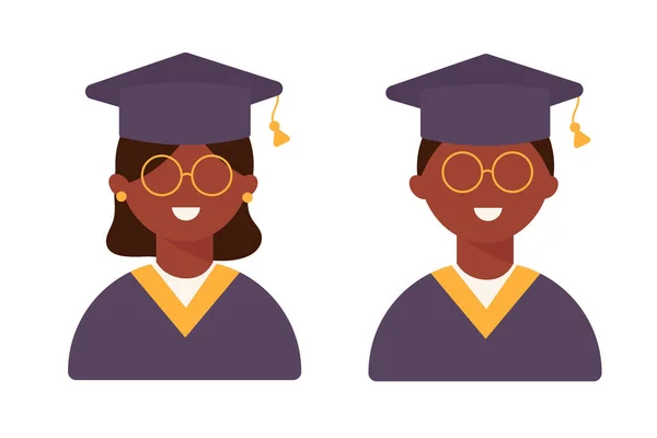 Student Wearing Glasses Smiles Graduation Day Man Woman Flat Style — Archivo Imágenes Vectoriales