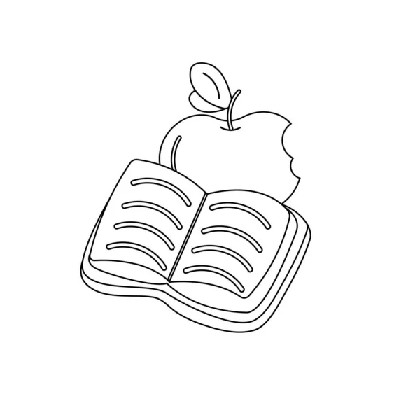 Open Book Apple Line Style School Design Vector Illustration White — Vector de stock