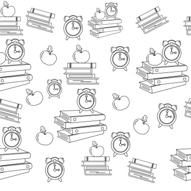 Seamless back to school style line pattern with books. Vector illustration.