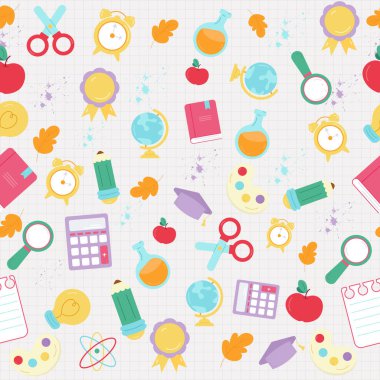 Seamless pattern back to school with school items. Vector illustration