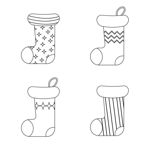 Christmas Sock Line Style Gifts Vector Illustration — Stockvector