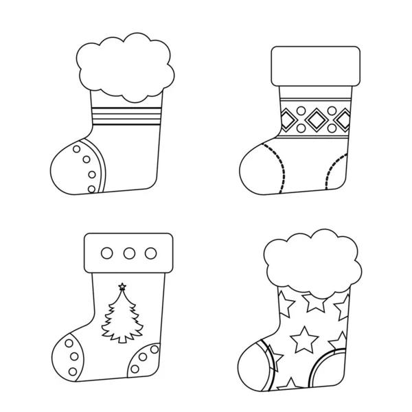 Christmas Different Socks Line Style Gifts Vector Illustration — Stockvector