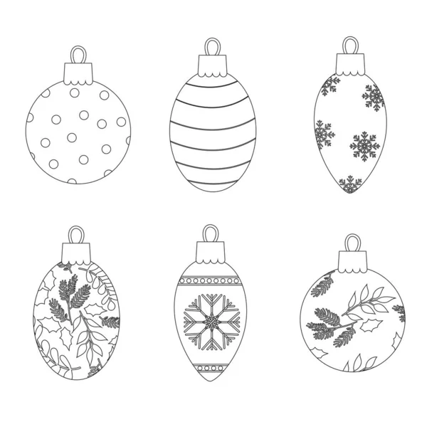 Set Christmas Balls Line Style Pattern Vector Illustration — Image vectorielle