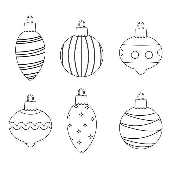 Set Christmas Holiday Balls Line Style Vector Illustration — Stockvektor