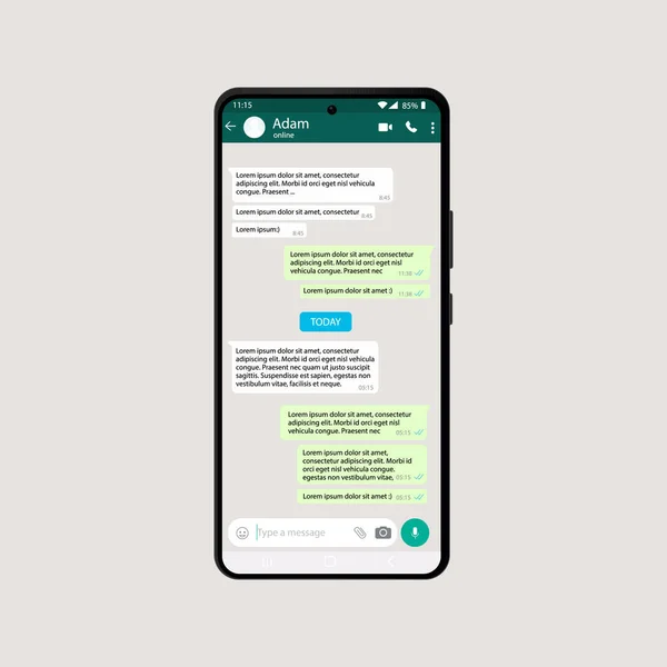 Template interface Whatsapp on your phone, smartphone. Chat Whatsapp.