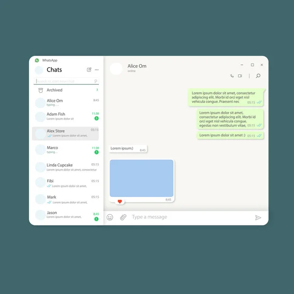 Whatsapp interface template for computer, PC. Web version of Whatsapp.
