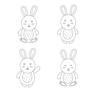 Set of hare, bunny outline, line style. Vector illustration