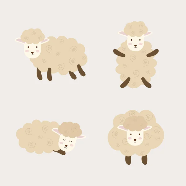 Set Boho Sheep Different Poses Vector Illustration — Stockový vektor