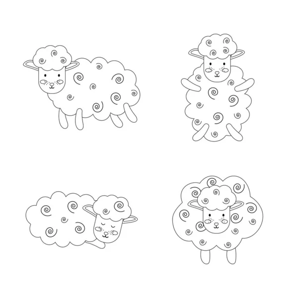 Set Sheep Outline Line Style Vector Illustration — Vetor de Stock